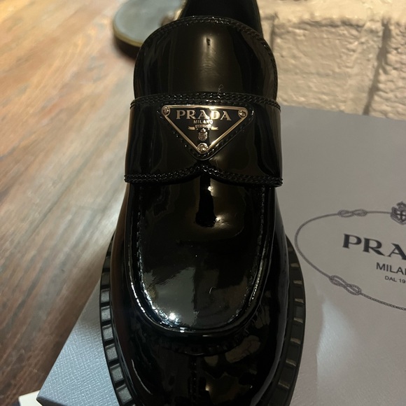 Prada Chocolate Patent Calfskin Loafers. Like new- in box. Black. Size 8.5. - Picture 9 of 14